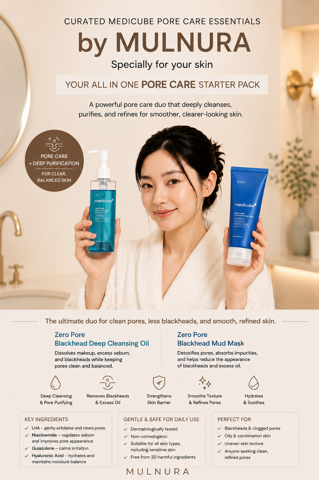 Medicube Pore Purifying Duo Set | Zero Pore Blackhead Deep Pore Cleansing Oil + Zero Pore Blackhead Mud Mask