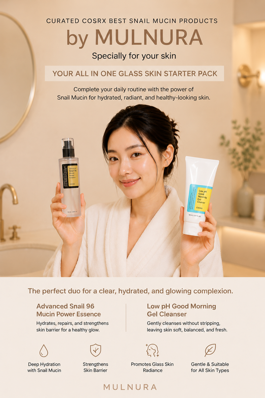 COSRX Glass Skin Essentials Duo Set | Low Ph Cleansing Gel + Advanced Snail 96 Mucin Power Essence Duo Set
