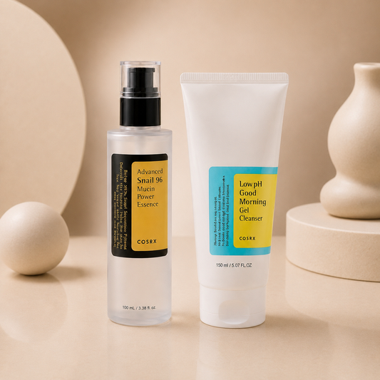 COSRX Glass Skin Essentials Duo Set | Low Ph Cleansing Gel + Advanced Snail 96 Mucin Power Essence Duo Set