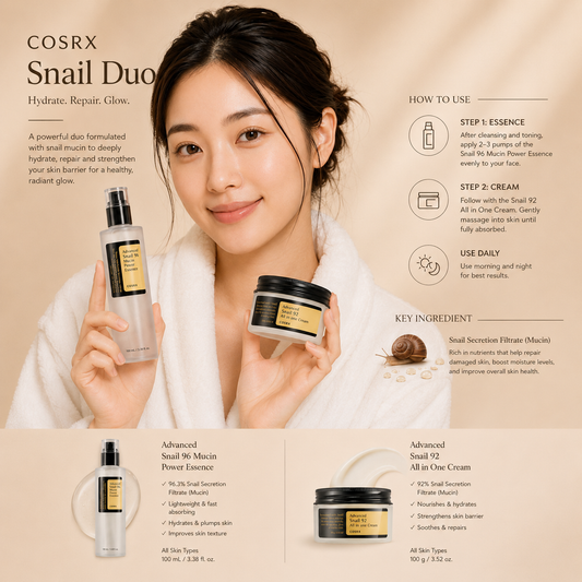 COSRX Glass Skin Duo Set | Advanced Snail 96 Mucin Power Essence + Advanced Snail 92 All In One Cream