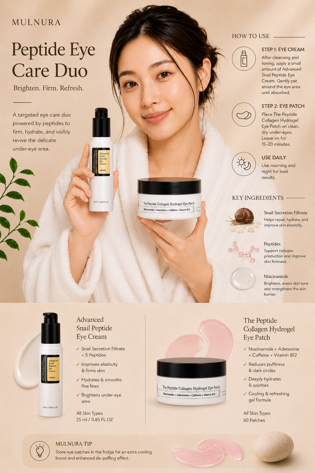 COSRX Renewal & Radiance Duo Set | Peptide Collagen Hydrogel Eye Patch + Advanced Snail Peptide Eye Cream
